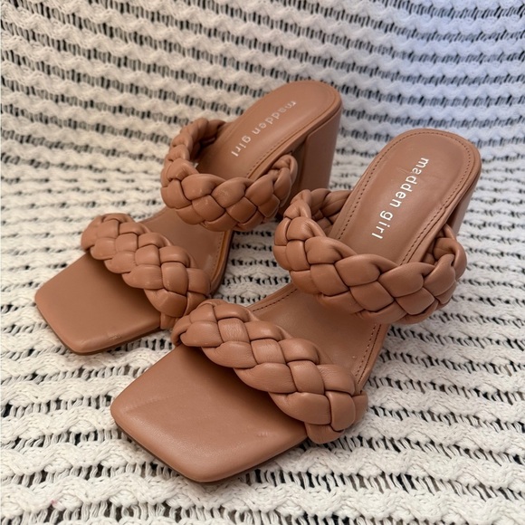 Madden Girl Shoes - MADDEN GIRL Block Heel Braided Strap Tan Beige Spring Summer Sandal Shoe Sz 7.5